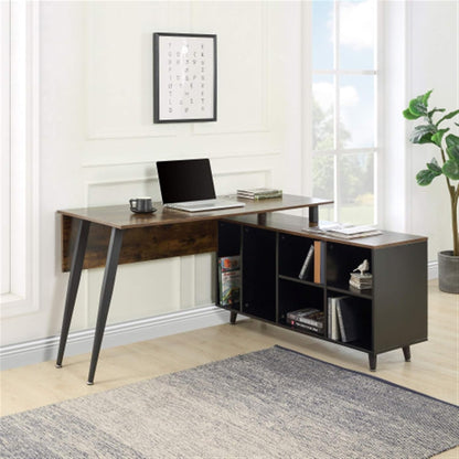 YT L Shaped Home Office Desk, Metal and Wood Rustic Corner Desk, Industrial Writing Workstation Table for Home Office Study, Computer Desk with Storage Shelves, Easy Assembly