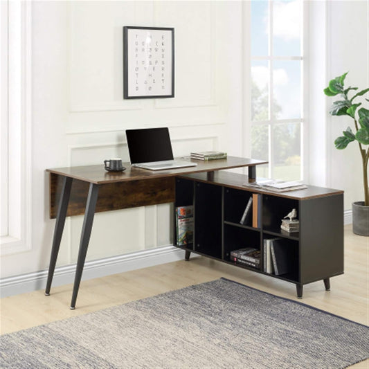 YT L Shaped Home Office Desk, Metal and Wood Rustic Corner Desk, Industrial Writing Workstation Table for Home Office Study, Computer Desk with Storage Shelves, Easy Assembly