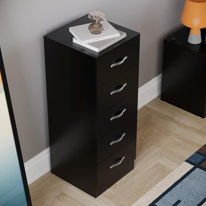 Vida Designs 5 Drawer Narrow Chest Tall Bedroom Storage Unit Sliding Drawers Bedroom Furniture (Black)