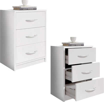 Stella Trading PEPE Bedside Table White - Simple Bedside Cabinet with Three Drawers Suitable for Any Bed & Bedroom - 39 x 54 x 28 cm (W x H x D)