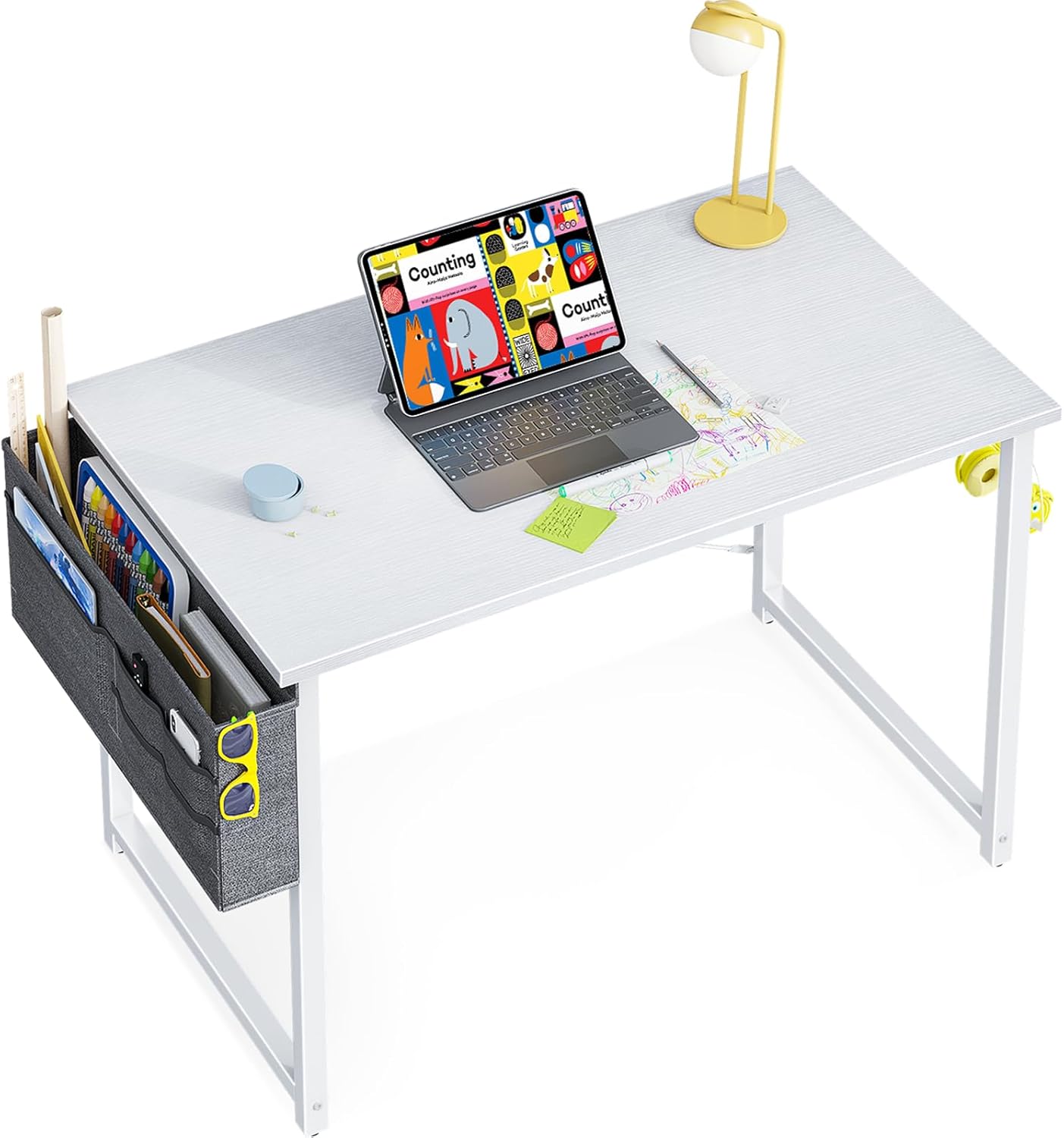 ODK Study Computer Desk 40 inch Home Office Writing Small Desk, Modern Simple Style PC Table with Storage Bag and Headphone Hook, Vintage