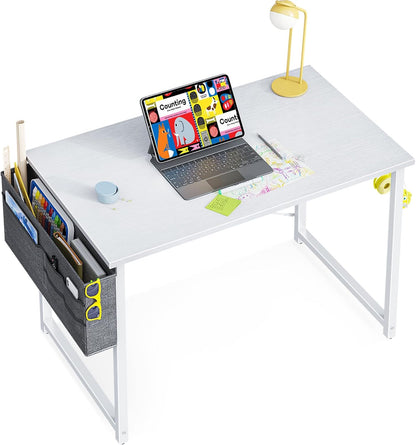 ODK Study Computer Desk 40 inch Home Office Writing Small Desk, Modern Simple Style PC Table with Storage Bag and Headphone Hook, Vintage