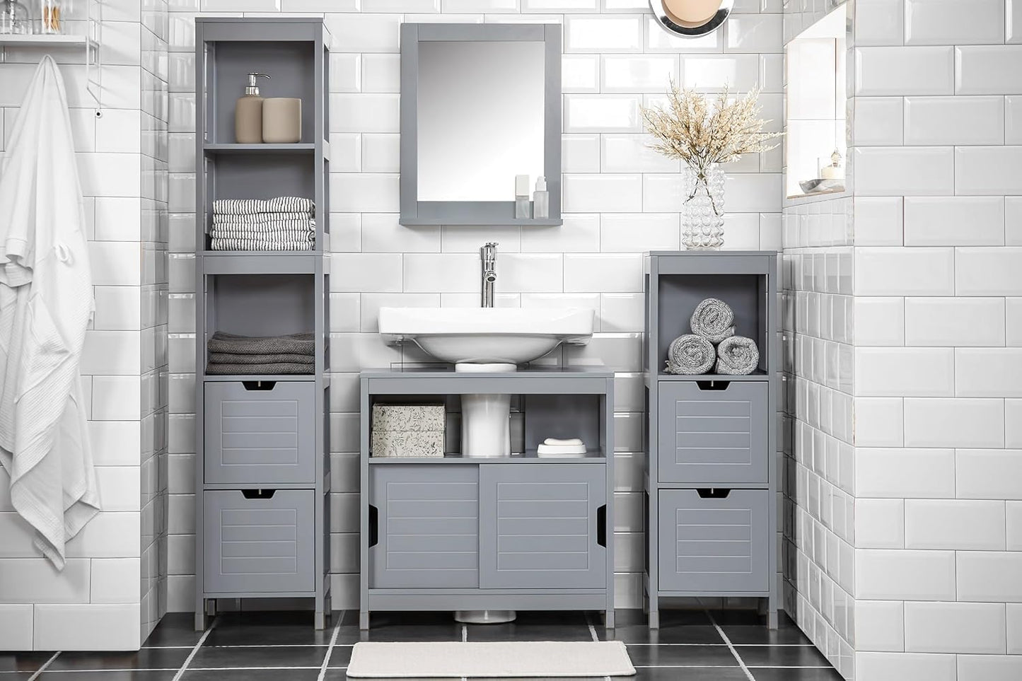 FurniFlex Under Sink Bathroom Vanity Unit, 60 cm Length x 30 cm Depth x 60 cm Height, Grey