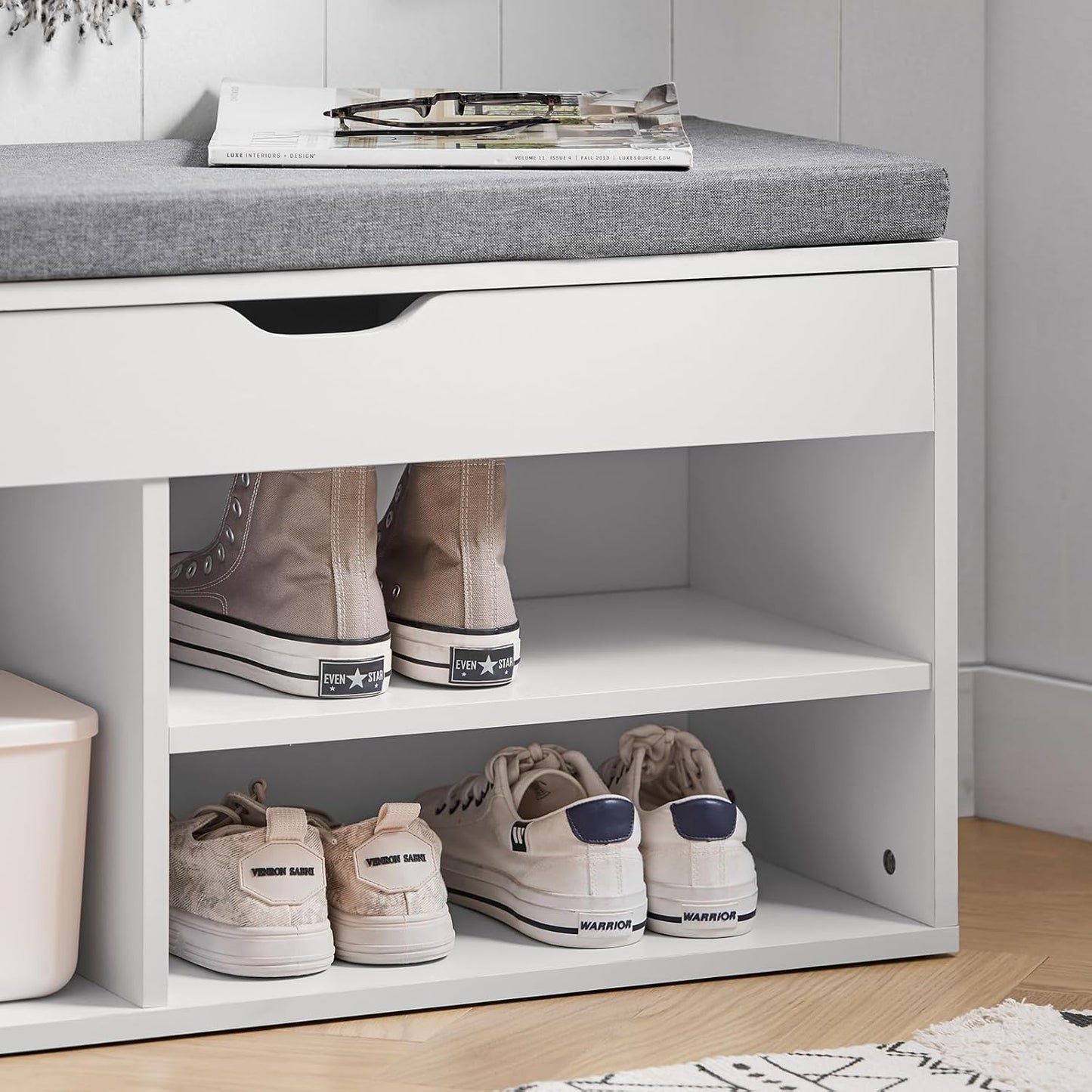 SoBuy FSR45-HG,Shoe Storage Cabinet,Shoe Rack Shoe Bench with Lift Up Bench Top and Grey Cushion