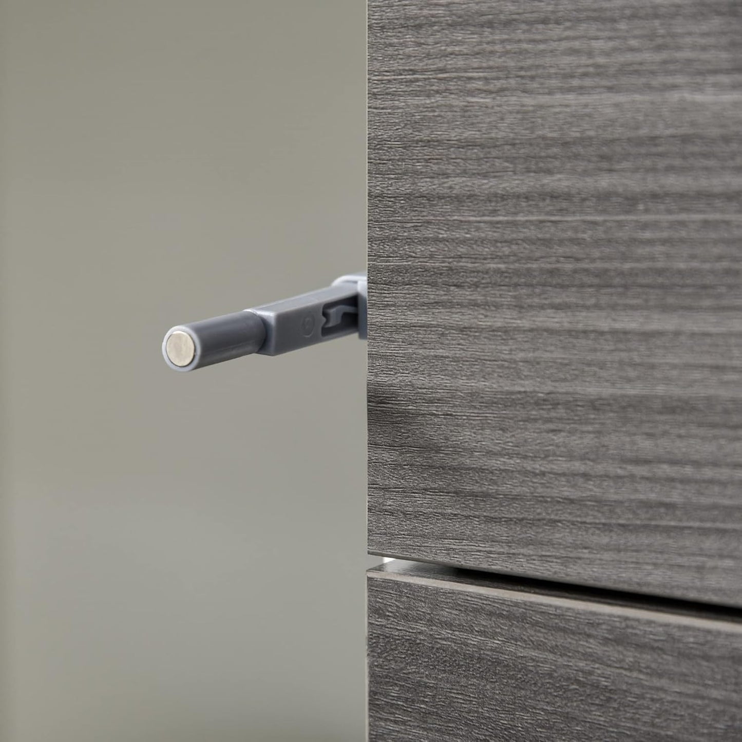 FurniFlex 2-Drawers High Gloss Sideboard Cabinet with Push-Open Design, Light Grey/White