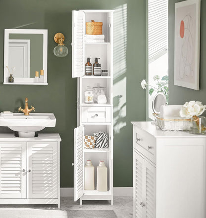 SoBuy FRG236-W,Tall Bathroom Cabinet,Storage Unit with 2 Shutter Doors and 1 Drawer, H170cm