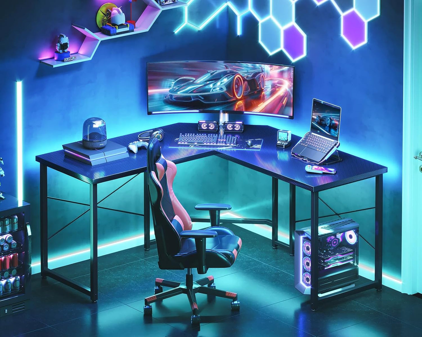 ODK l Shaped Gaming Desk 51inch, Carbon Fiber Surface, Black