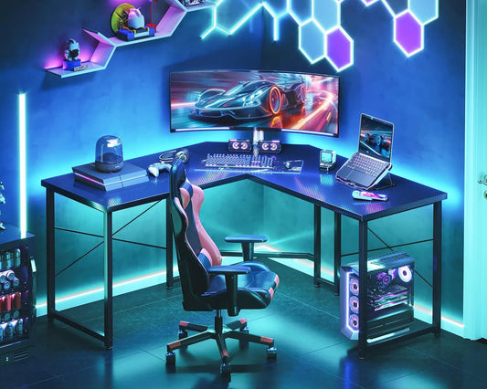 ODK l Shaped Gaming Desk 51inch, Carbon Fiber Surface, Black