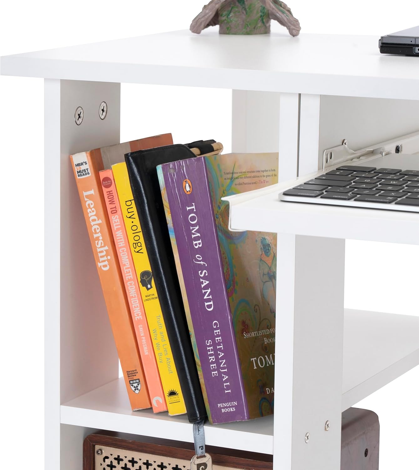 Blisswood Home Office Desk, White Computer Desk With Shelves & Sliding Keyboard Tray PC Laptop Table For Writing Workstation Bedroom Study Furniture (90 x 50 x 75CM)