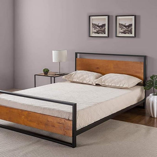 Home Gallery Metal Bed includes Wood Brown 100x200 cm Single Extra Large H01704