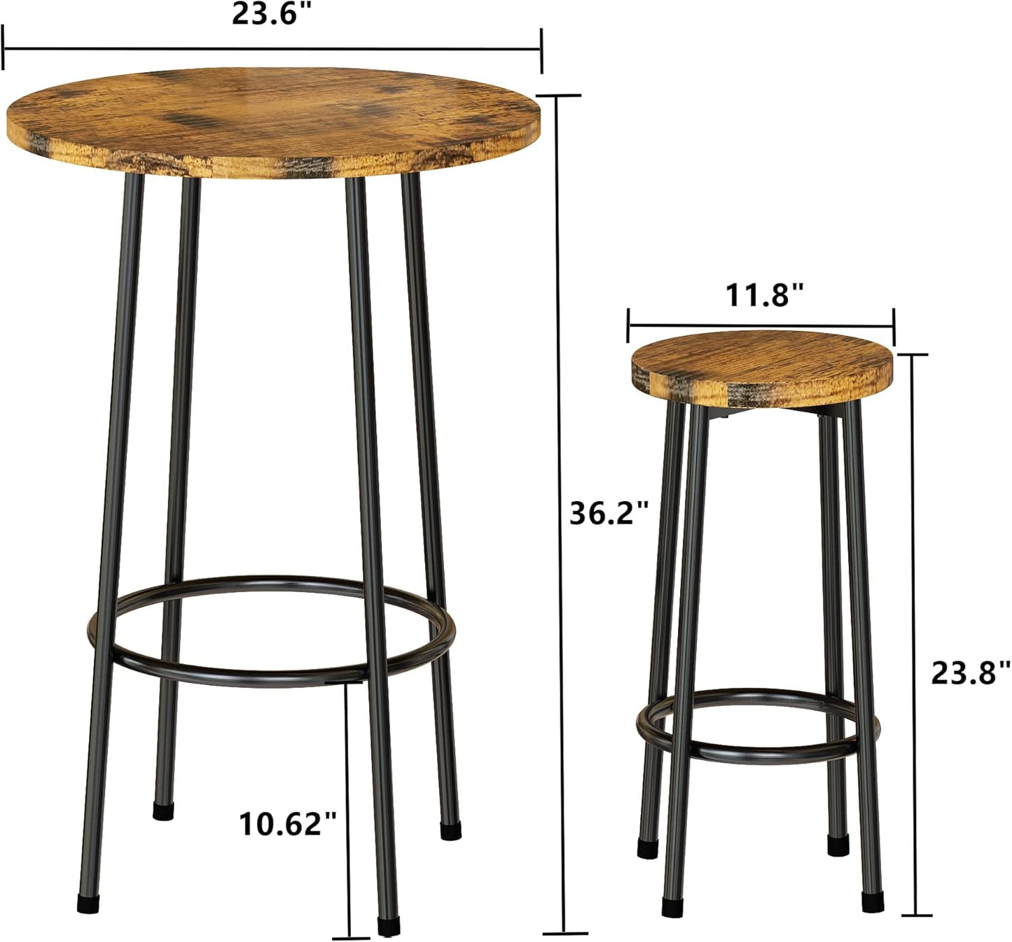 AWQM 3 Piece Bar Table Set, Small Round Pub Table Set for 2, Counter Height 3 Piece Dining Set for Breakfast Nook, Bistro, Dining Room, Kitchen - Rustic Brown