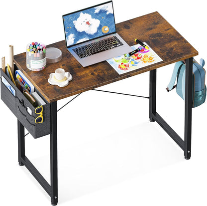 ODK 32 inch Small Computer Desk Study Table for Small Spaces Home Office Student Laptop PC Writing Desks with Storage Bag Headphone Hook, Vintage