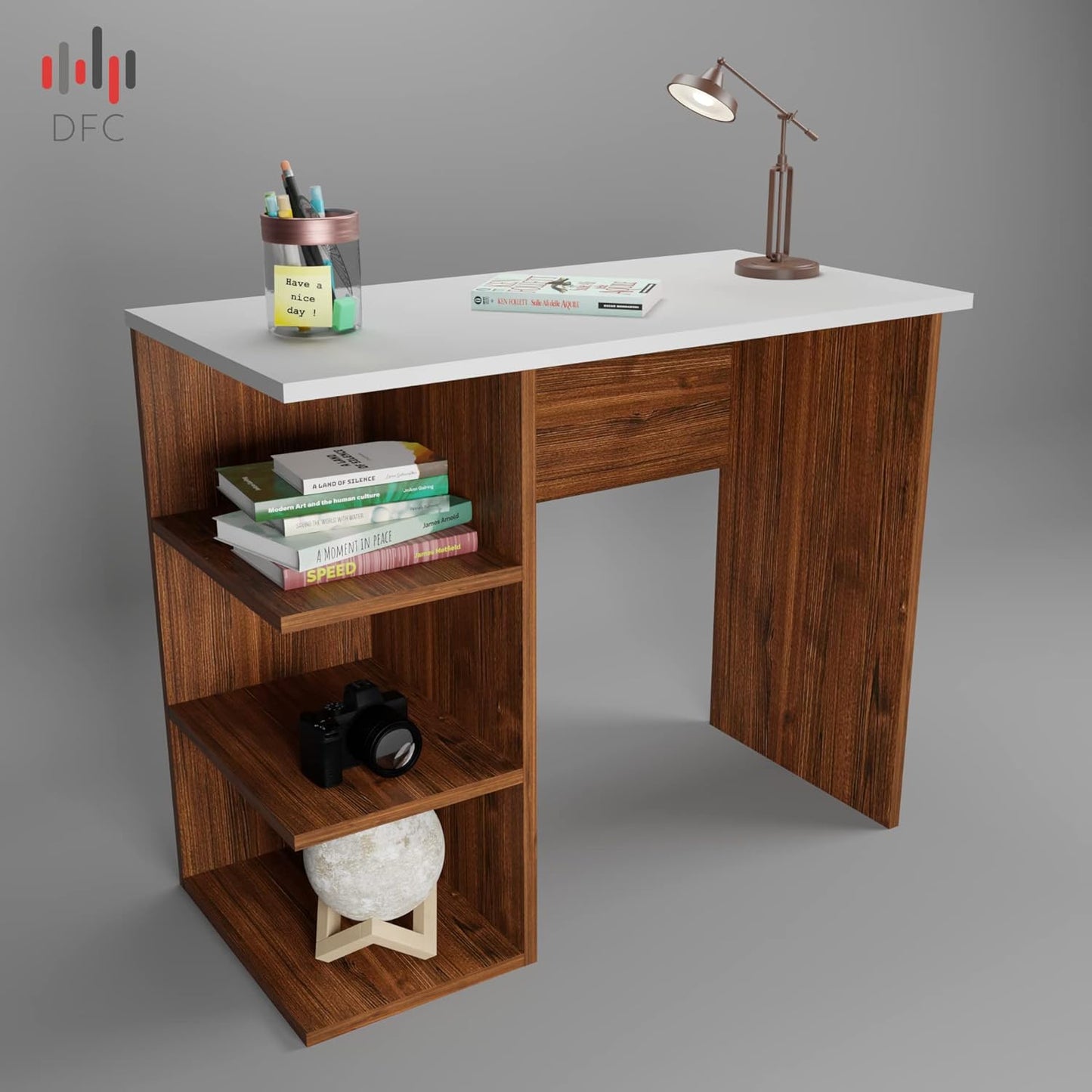 DFC Vello Engineered Wood Writing Study Table with 3 Shelf Storage for Home and Office Wooden Workstation Desk Laptop Computer Table (Matt Finish, Multicolor)
