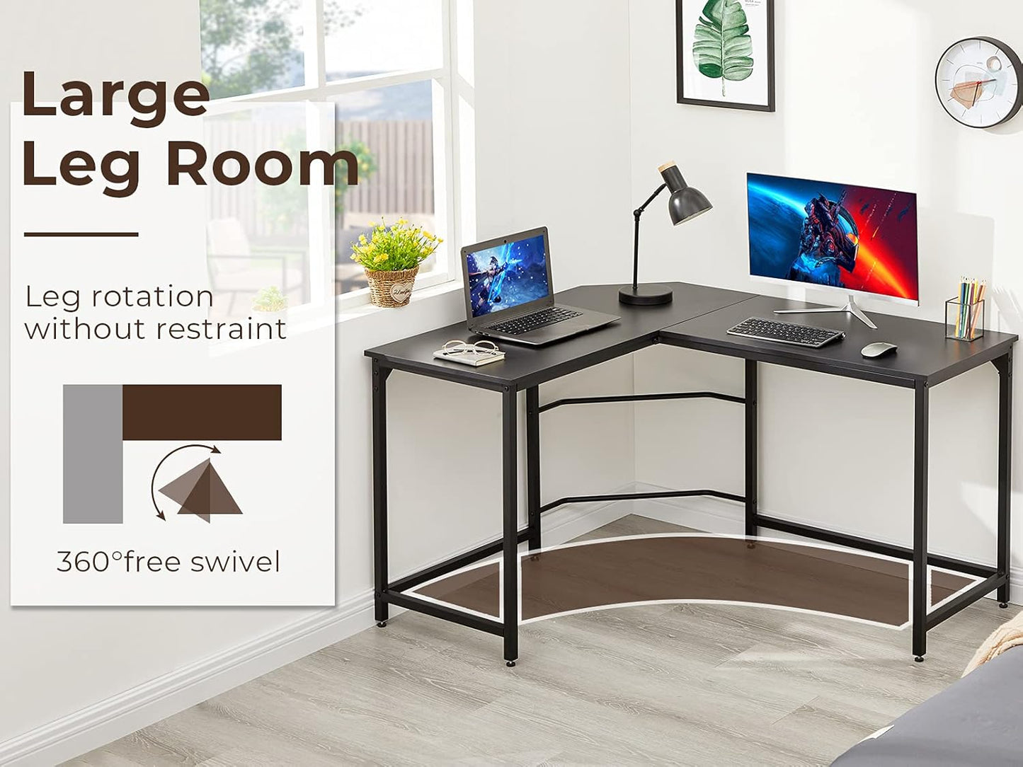 Aingoo Corner Desk L Shaped Desk Sturdy Home Office PC Laptop Workstation Gaming Computer Desk Study Writing Table 128 * 108 * 75CM Easy to Assemble Simple Design, Black