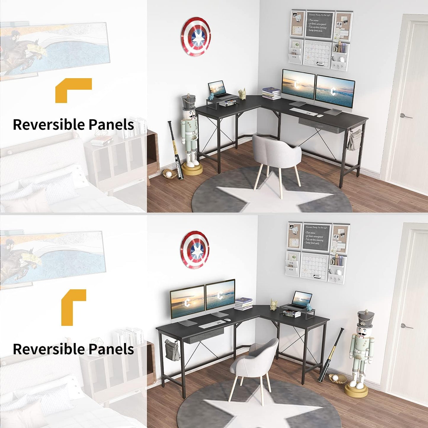 CubiCubi L Shaped Desk Computer Corner Desk, Home Office Gaming Table, Sturdy Writing Workstation with Small Table, Space-Saving, Easy to Assemble