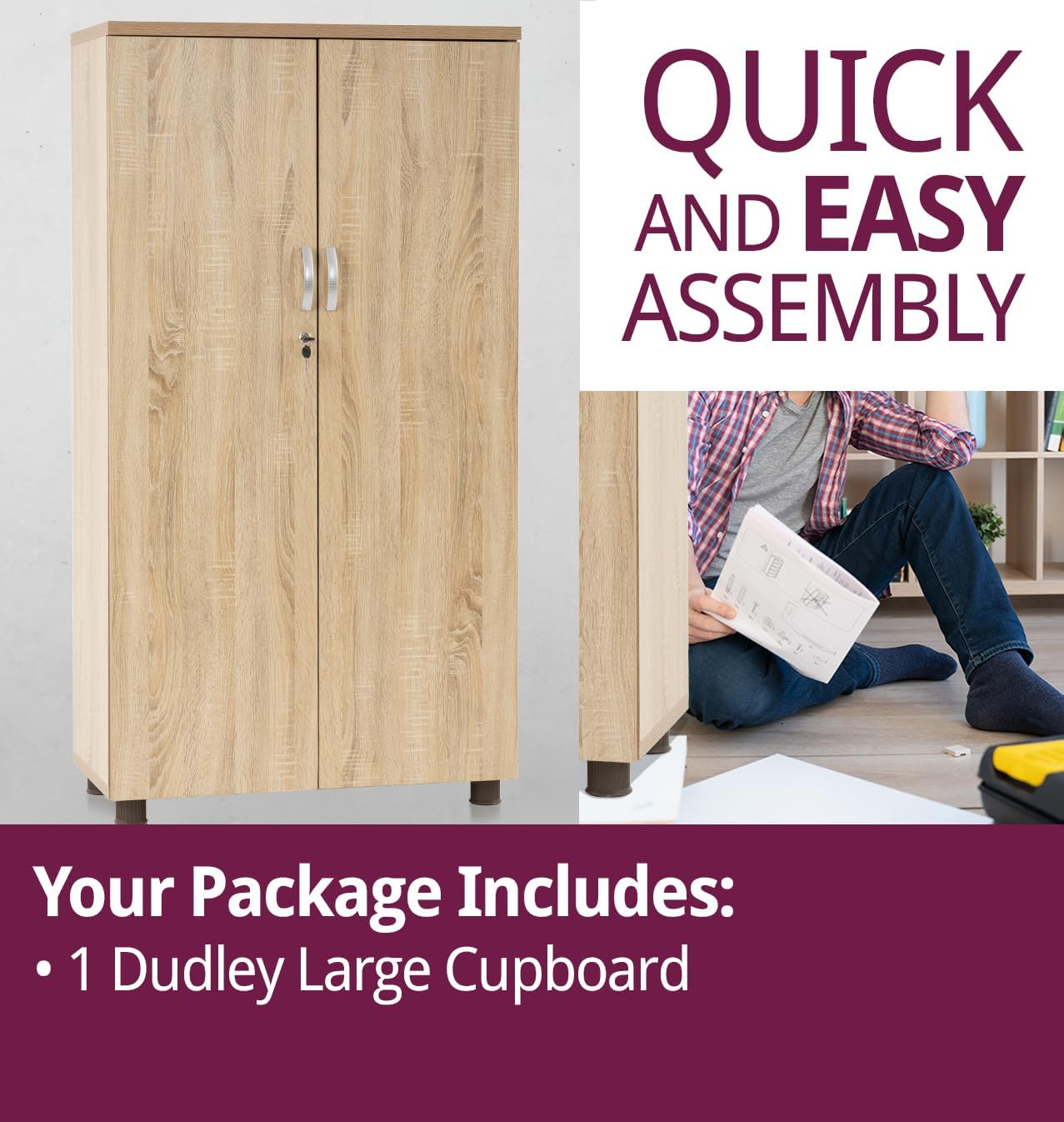 Hallowood Furniture Dudley Large Office Cupboard with Laminated Finish, Wooden Cupboard with Shelves, Lockable Cabinet, Book Case, Office & Filing Cabinet, Book Storage