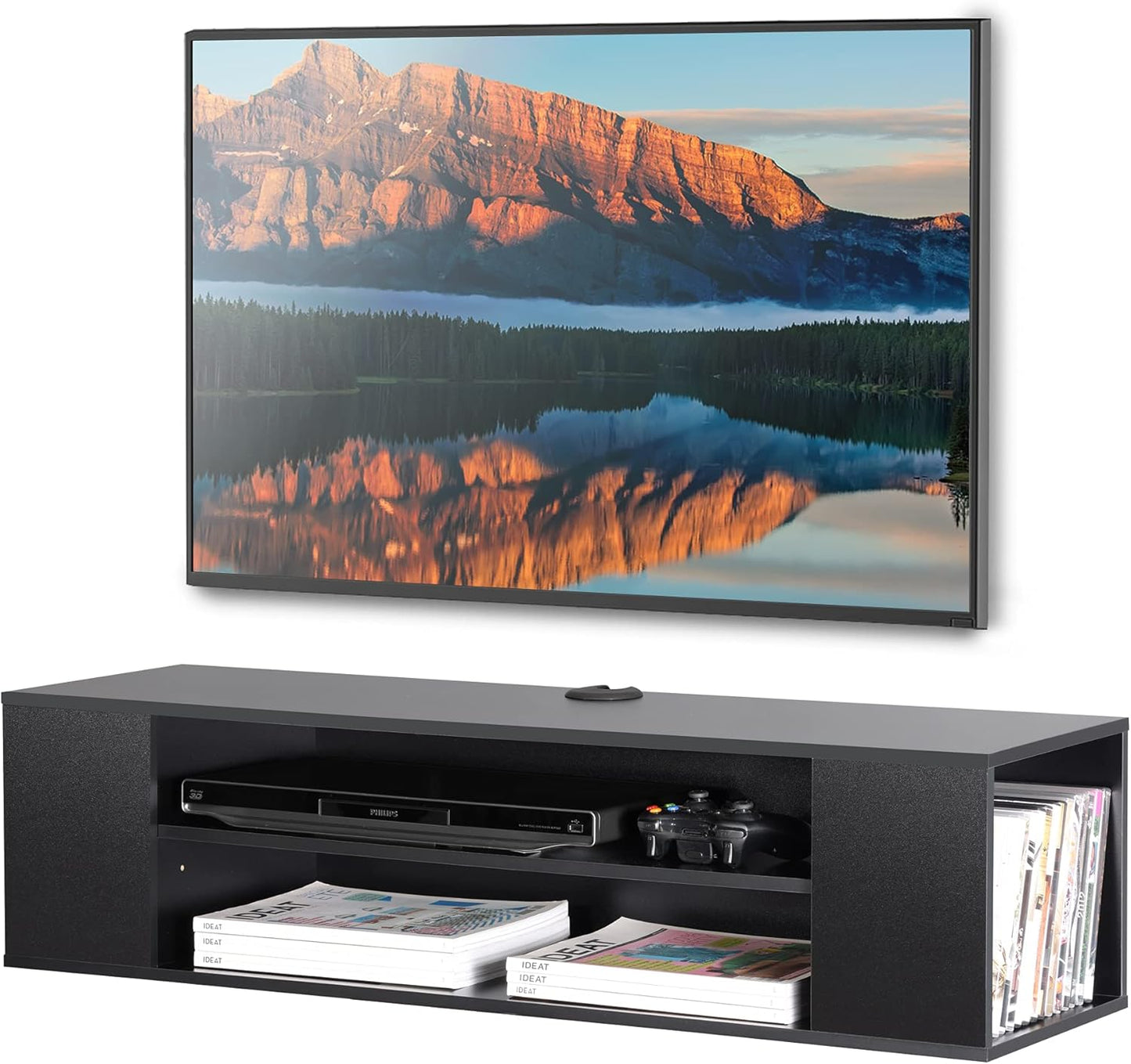 Fitueyes floating tv unit cabinet, wall mounted tv shelf with 4 storages for living room, entertainment center