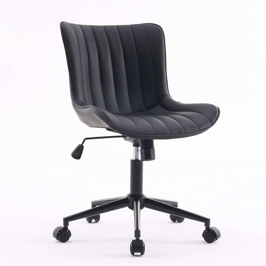 YOUNIKE Modern Black Office Chair, Ergonomic High Back Swivel Task Chair with Height Adjustment, Faux Leather, 300 lbs Capacity