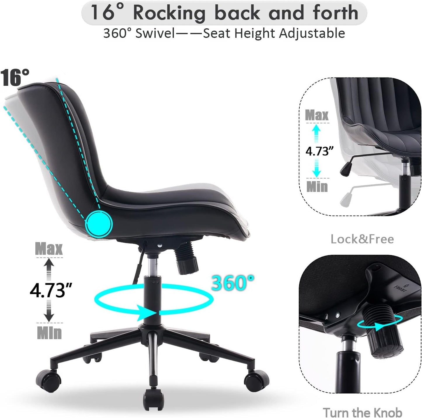 YOUNIKE Modern Black Office Chair, Ergonomic High Back Swivel Task Chair with Height Adjustment, Faux Leather, 300 lbs Capacity