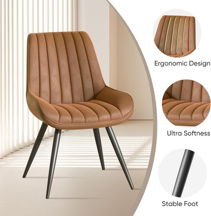Nalupatio Modern Dining Chairs Set of 6, Comfy Dining Room Chairs with Thick Cushions, Upholstered Fabric Kitchen Side Chairs with Metal Legs, Brown