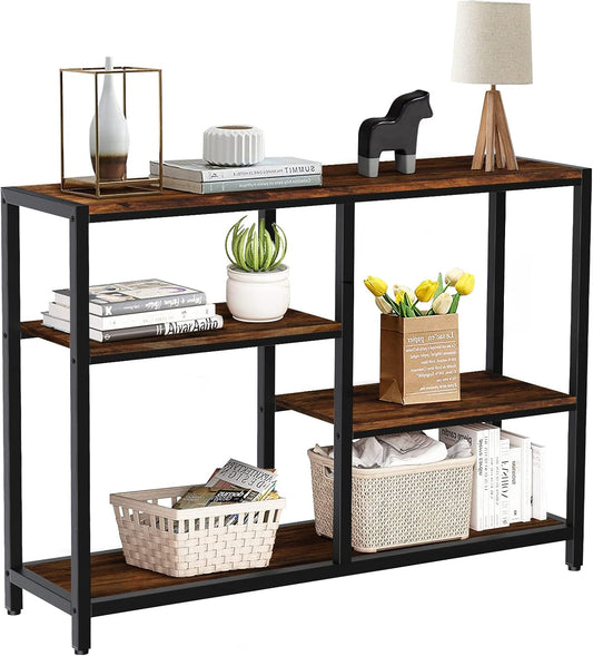 furduzz Console Table -41 Inch Narrow Entryway Table with 3-Tier Shelves, Industrial Sofa Table for Living Room,Front Hall, Hallway,Dinning Room,Kitchen, Bedroom,Coffee Bar,Rustic Brown Foyer Table