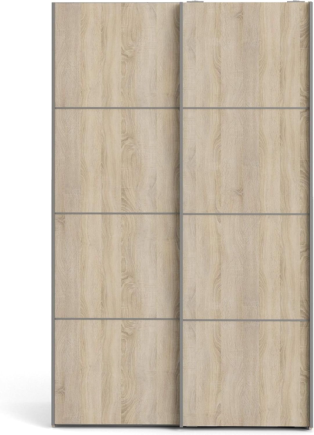 FurniFlex Verona Sliding Wardrobe with Doors and 5 Shelves, 120 cm Size, White/Oak