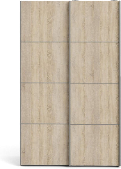 FurniFlex Verona Sliding Wardrobe with Doors and 5 Shelves, 120 cm Size, White/Oak