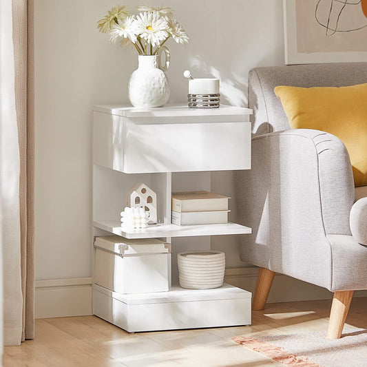 SoBuy FBT49-W Side Table Bedside Table with 1 Drawer and 3 Shelves White W x H x H x D: 39 x 65 x 39 cm