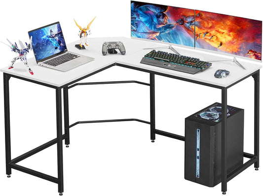 Aingoo Corner Desk L Shaped Desk Sturdy Home Office PC Laptop Workstation Gaming Computer Desk Study Writing Table 128 * 108 * 75CM Easy to Assemble, White