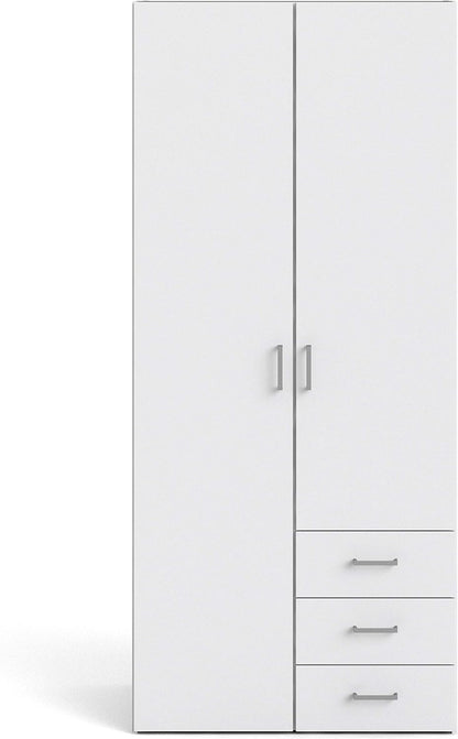 Furniture To Go | Space, Wood, White, Wardrobe with 2 Doors + 3 Drawers