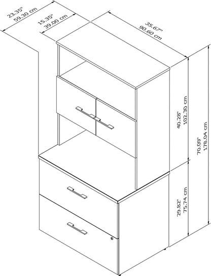 Bush Business Furniture Office 500 2 Drawer Lateral File Cabinet with Hutch, 36W, Storm Gray