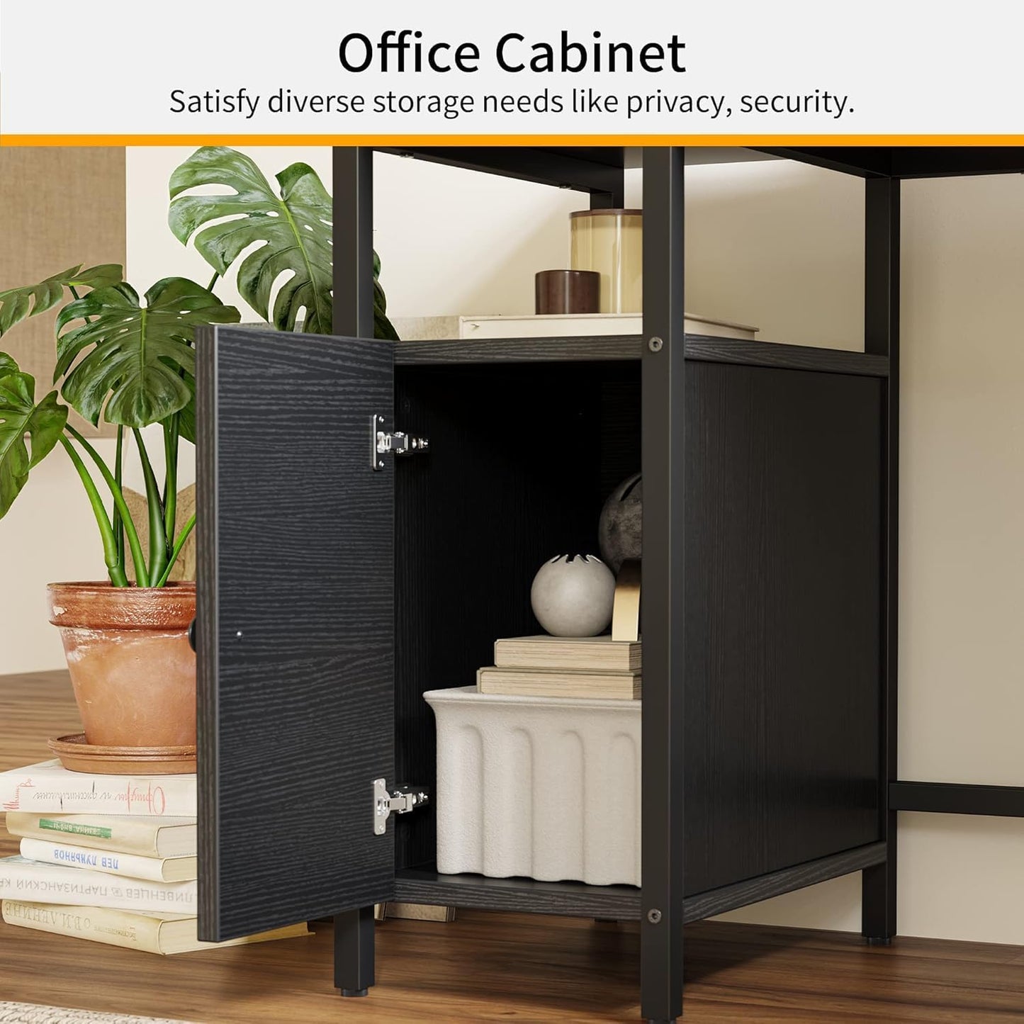 FurniFlex L-Shaped Computer Desk with File Cabinets, 59.1-Inch Size, Black