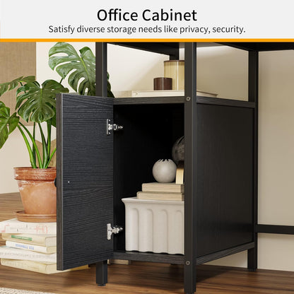 FurniFlex L-Shaped Computer Desk with File Cabinets, 59.1-Inch Size, Black