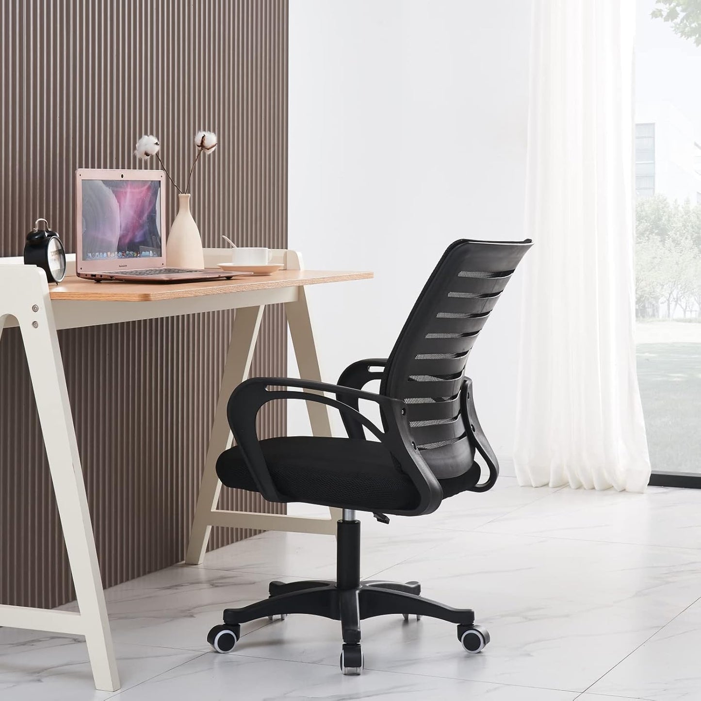 Jamiah Ergonomic Office Chair Adjustable Height Desk Chair Computer Swivel Chair Fabric Mesh Chair for Home Conference Office Furniture (Horizontal bar Black)