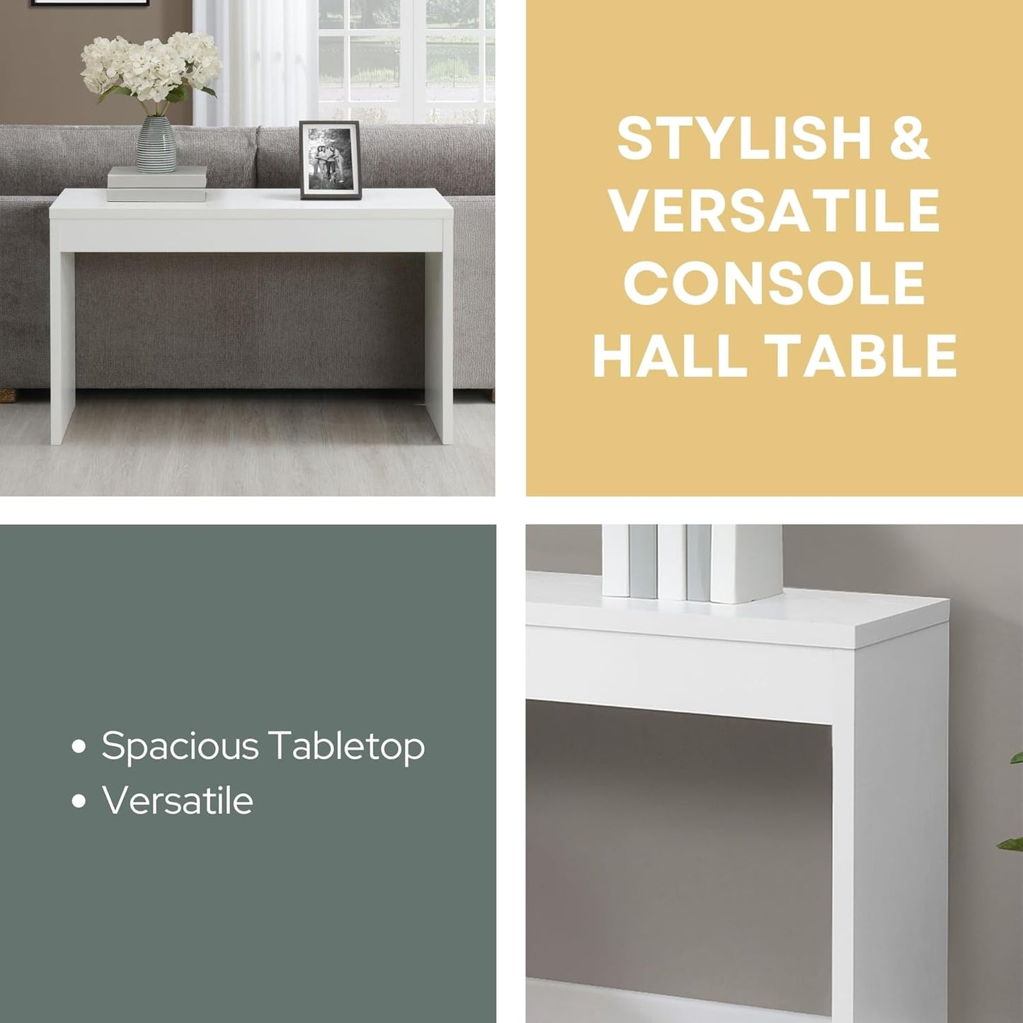 Convenience Concepts Northfield Console Table 48" - Contemporary Desk, Entryway, or Vanity Table for Hallway, Living Room, Office, White
