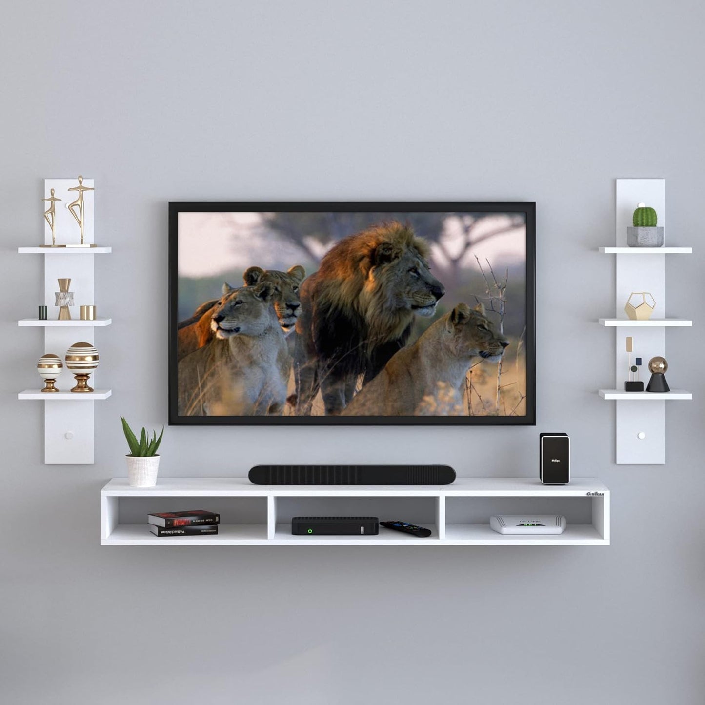 Anikaa Carlet Engineered Wood Wall Mount TV Unit/TV Stand/Wall Set Top Box Stand/TV Cabinet/TV Entertainment Unit (White)(Ideal Upto 40 Inch)(D.I.Y)