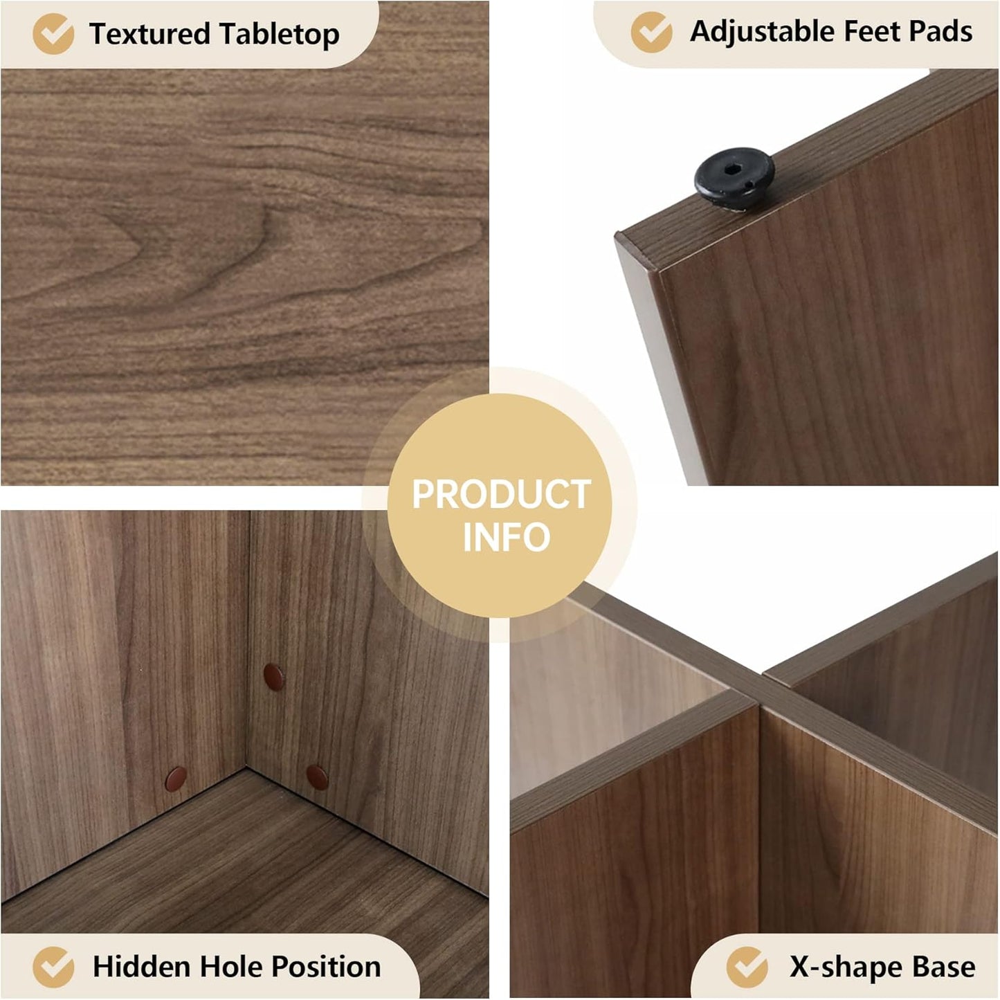CuHome Round Conference Table, 35.4" Small Commercial Meeting Table for Business, Office Table with X-Shaped Wood Base (Walnut)