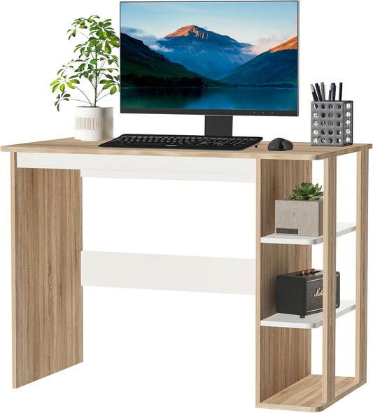 HOMCOM Computer Desk & 3-Tier Side Shelves Wide Table Top Home furniture OAK