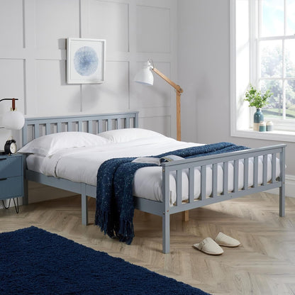 Home Source Grey Wooden Bed 4ft 6 Solid Pine High End Slatted Base, Double