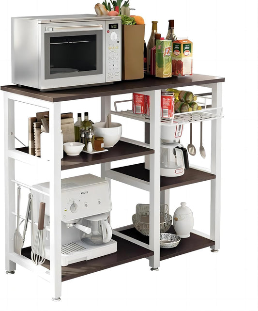 soges 3-Tier Kitchen Baker's Rack Utility Microwave Oven Stand Storage Cart Workstation Shelf, Rustic Brown W5s-FG