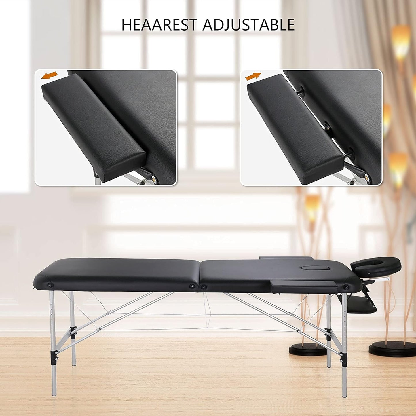 AWQM Massage Table 73 inch Massage Bed Spa Bed Aluminium Frame Height Adjustable 2 Fold Portable Facial Salon Tattoo Bed, Black