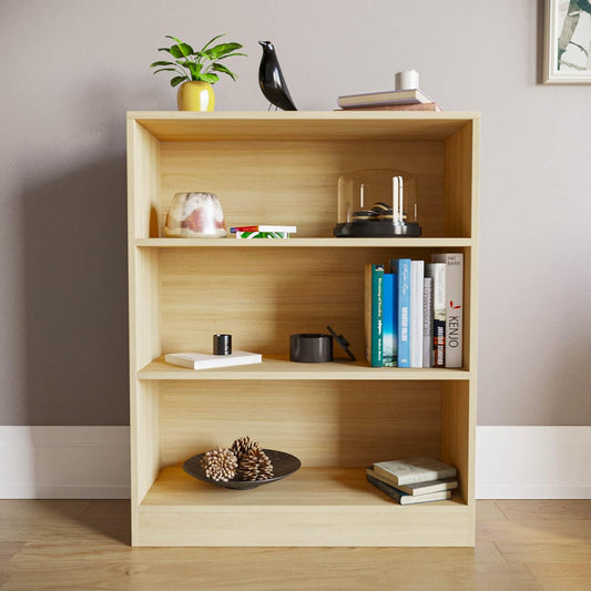 Vida Designs Cambridge 3 Tier Low Bookcase, Oak Wooden Shelving Display Storage Unit Office Living Room Furniture
