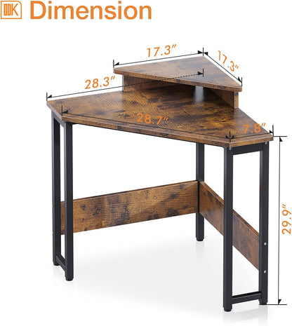 ODK Corner Desk Space Saving Small Desk with Sturdy Steel Frame, Computer Desk with Monitor Stand for Small Space, Easy Assembly Triangle Vanity Desk with Durable Wooden Desktop, Vintage