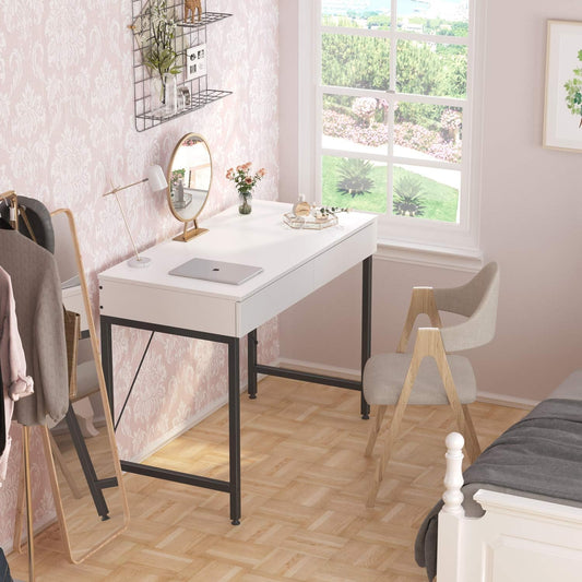 CubiCubi Computer Small Desk, 40 inches with 2 Storage Drawers for Home Office Writing Desk, Makeup Vanity Console Table, White