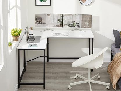Aingoo Corner Desk L Shaped Desk Sturdy Home Office PC Laptop Workstation Gaming Computer Desk Study Writing Table 128 * 108 * 75CM Easy to Assemble, White