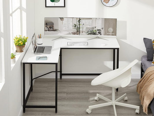 Aingoo Corner Desk L Shaped Desk Sturdy Home Office PC Laptop Workstation Gaming Computer Desk Study Writing Table 128 * 108 * 75CM Easy to Assemble, White