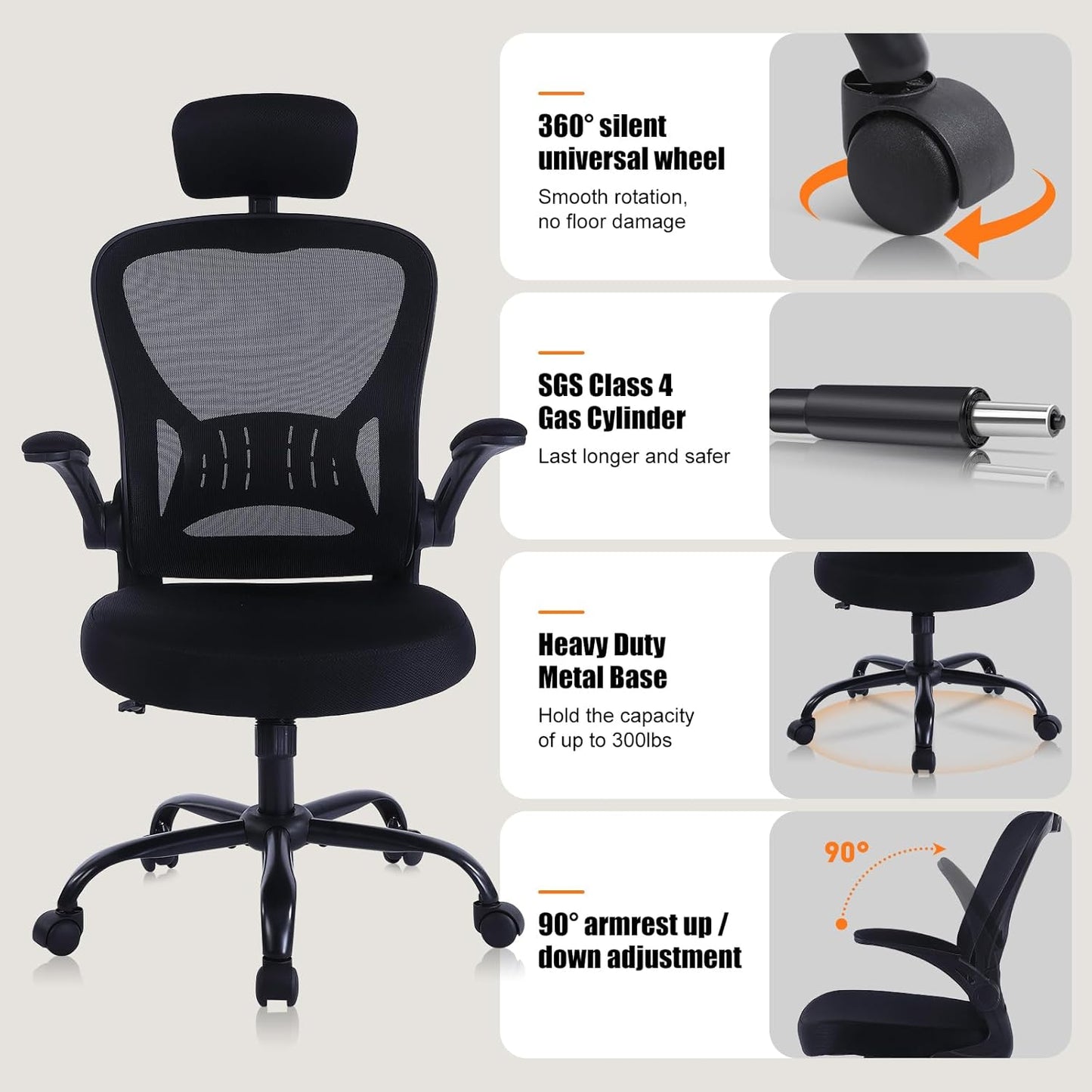 ralex-chair Office Chair Ergonomic Desk Chair Comfort Adjustable Height with Wheels，Lumbar Support Mesh Swivel Computer Home Office Study Task Chair Black