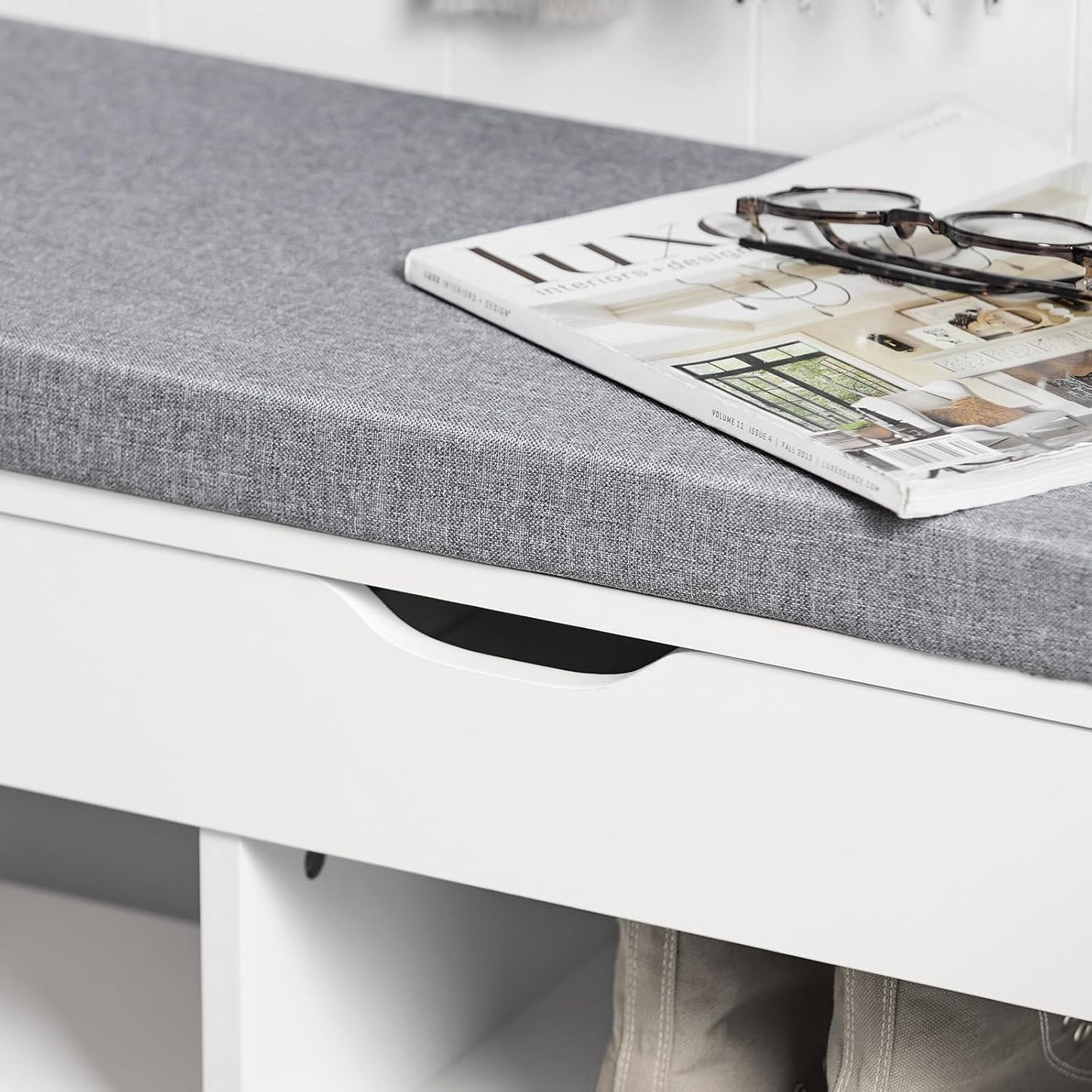 SoBuy FSR45-HG,Shoe Storage Cabinet,Shoe Rack Shoe Bench with Lift Up Bench Top and Grey Cushion
