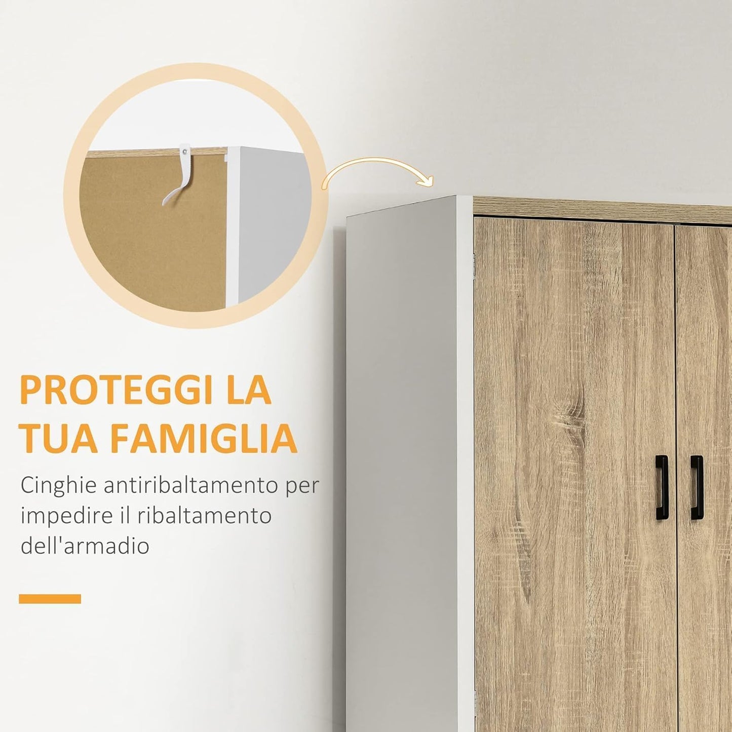 FurniFlex MDF Wood Kitchen Pantry with 4-Adjustable Shelves and Anti-Tilting Device, 80 x 40 x 182 cm Size, Wood/White