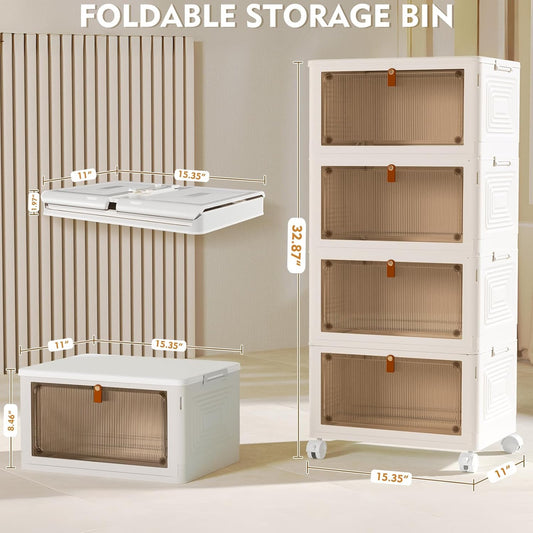Plastic Storage Bins With Lids 23QT, Stackable Containers, Folding Boxes, Collapsible Bins, Closet Organizers for Living Room, Kitchen, Office, Dorm - Without Wheels